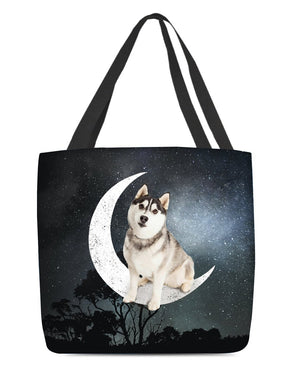 Siberian Husky3-Sit On The Moon-Cloth Tote Bag