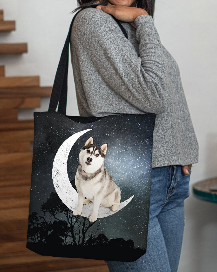 Siberian Husky3-Sit On The Moon-Cloth Tote Bag
