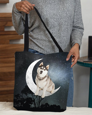 Siberian Husky3-Sit On The Moon-Cloth Tote Bag