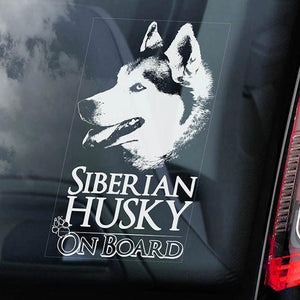Siberian Husky3 on Board-Car Window Sticker-Dog Sign Decal