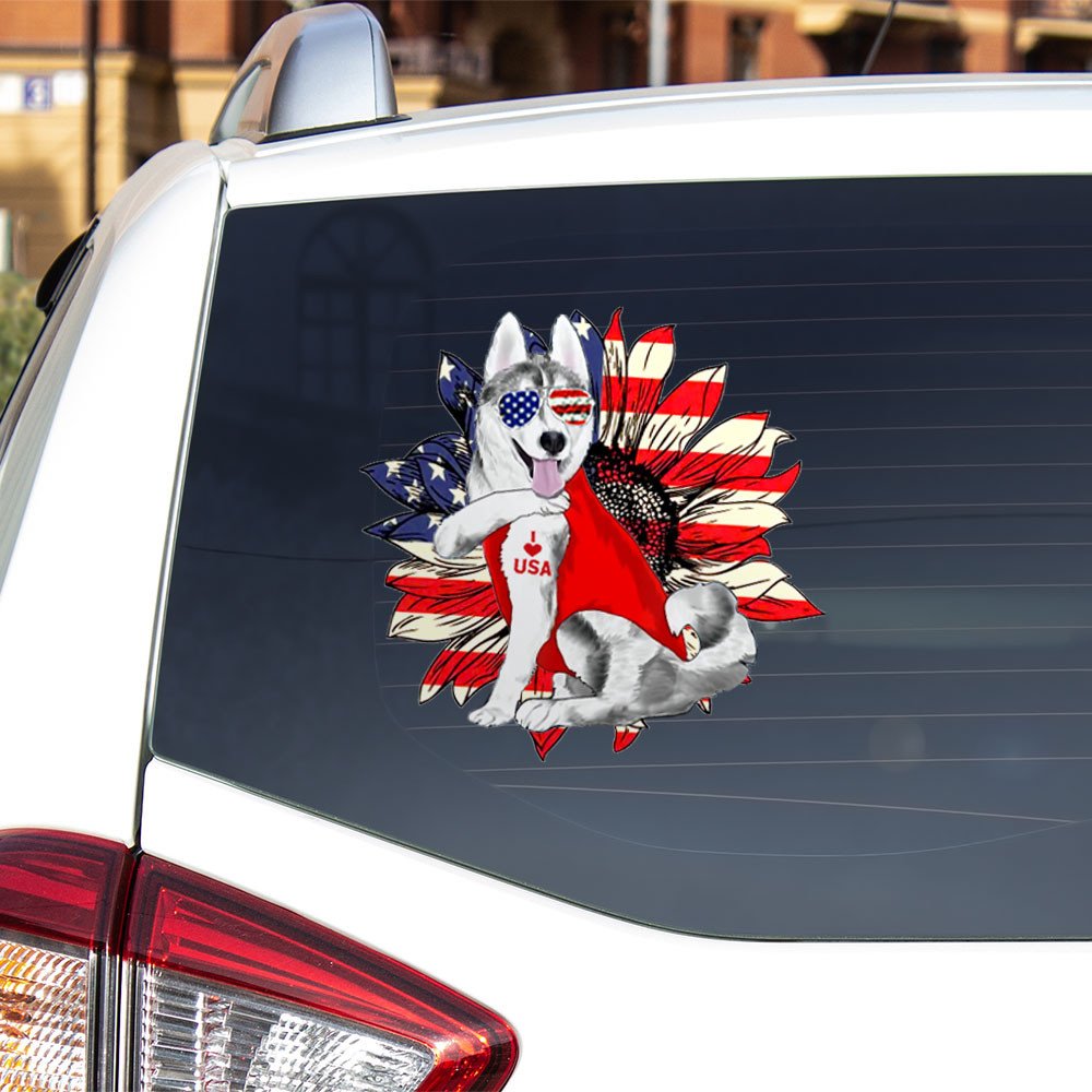 Siberian Husky Happy Independence Day Car Sticker