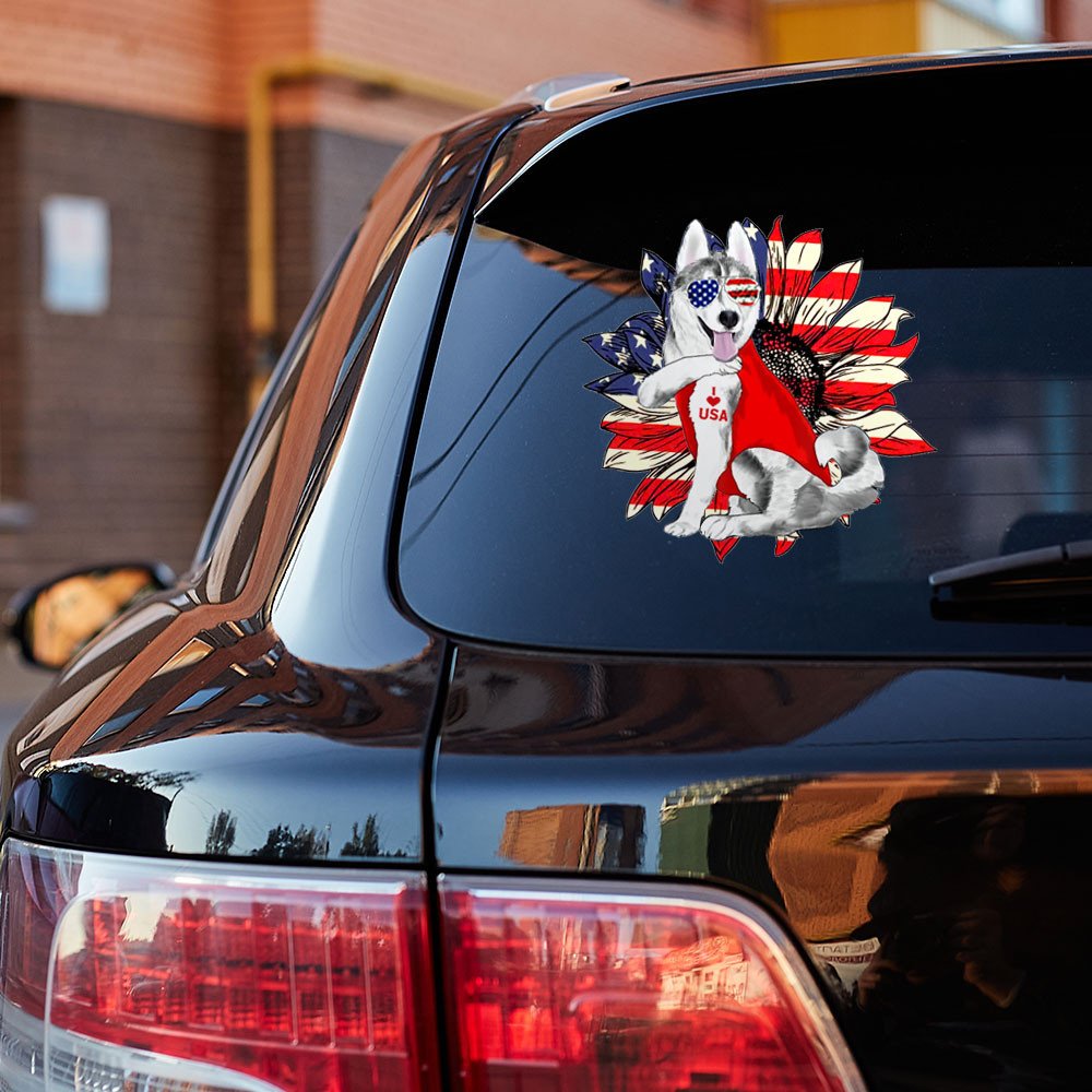 Siberian Husky Happy Independence Day Car Sticker