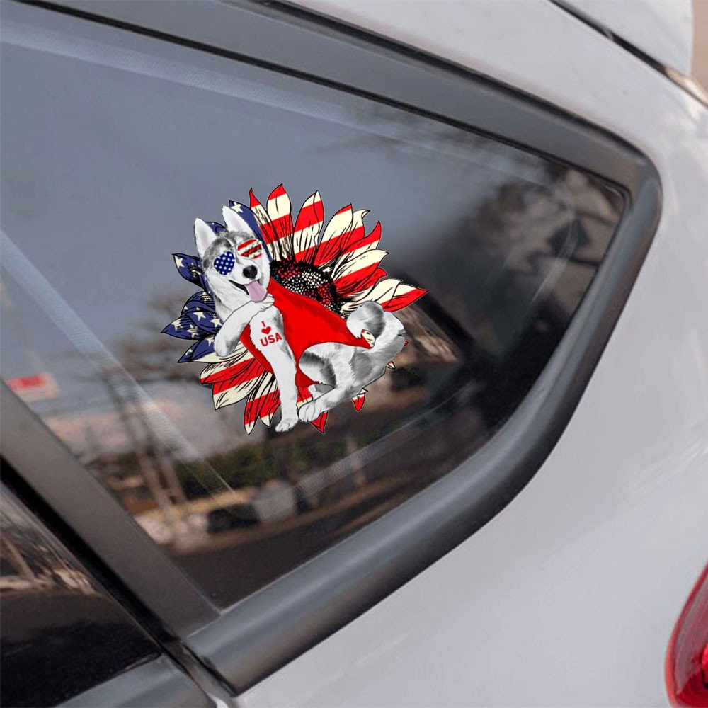 Siberian Husky Happy Independence Day Car Sticker
