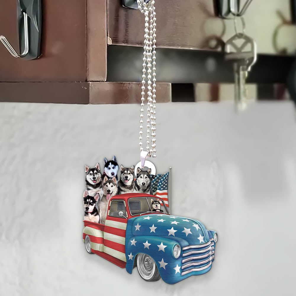 Siberian Husky Happy Independence Day Two Sides Ornament