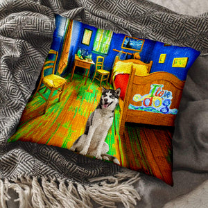 Siberian Husky In the Bedroom-Pillow Case