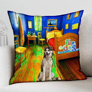 Siberian Husky In the Bedroom-Pillow Case