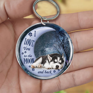 Siberian Husky Moon Back-Round Resin Epoxy Metal Keychain