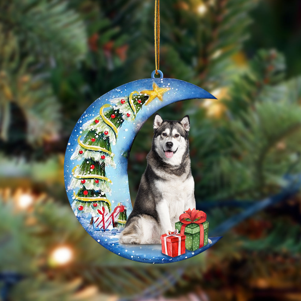 Siberian Husky Sit On The Blue Moon-Two Sided Ornament