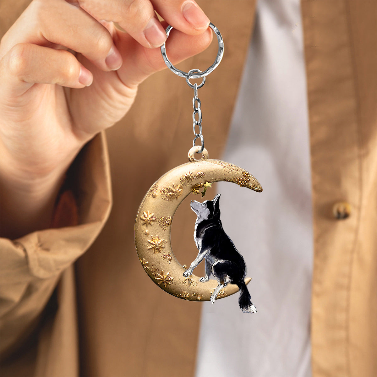 Siberian Husky-Dog & Moon Flat Acrylic Keychain