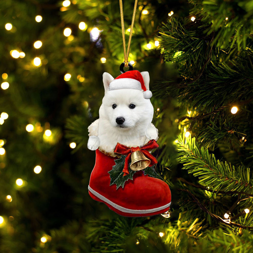 Siberian Husky (White) 2-1-In Santa Boot Christmas-Two Sided Ornament