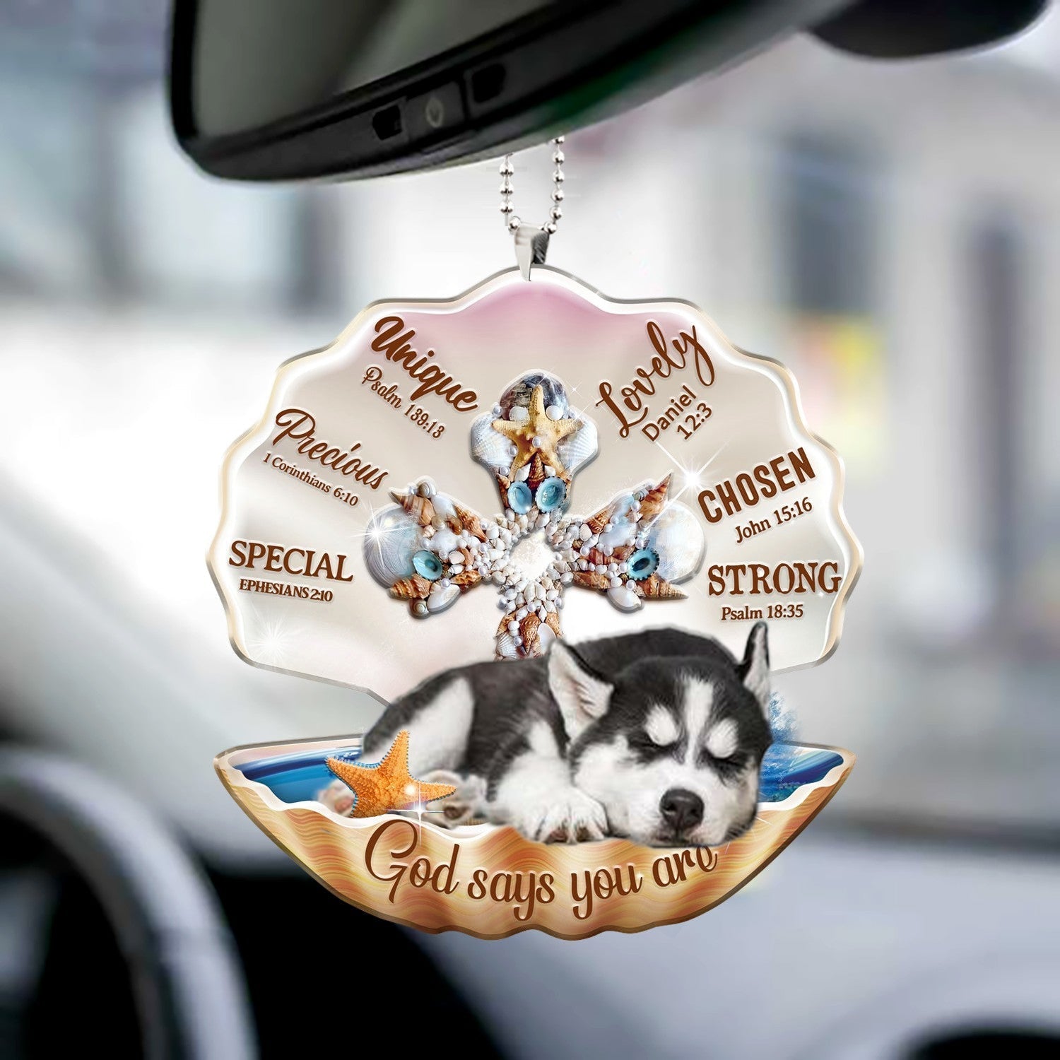 Siberian Husky-You Are Cross In Seashell-Two sides ornament