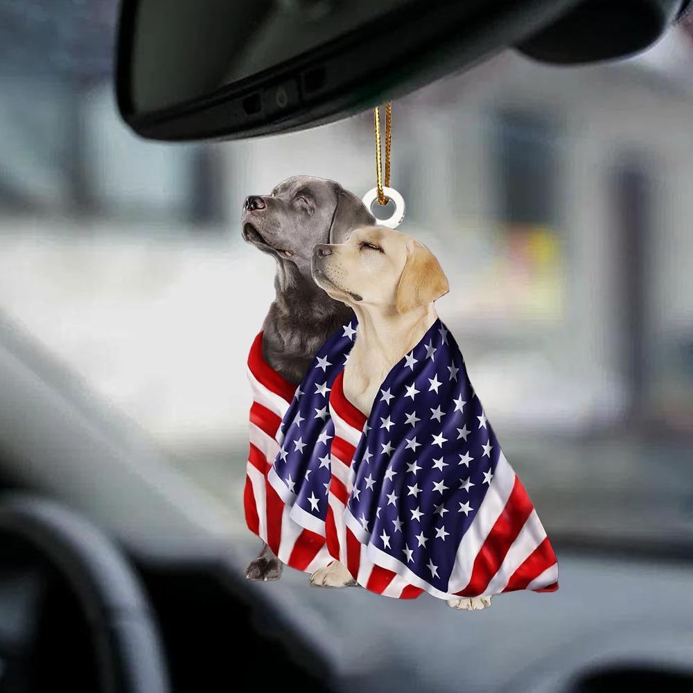 Silver And Yellow Labrador Retrievers American Patriot Flag Two Sided Ornament