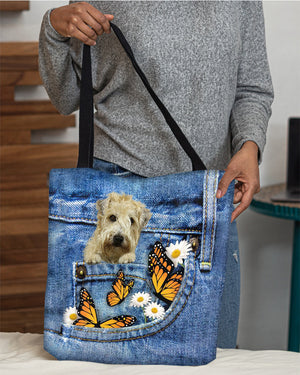 Soft-Coated-Wheaten-Terrier-Butterfly Daisies Fait-CLOTH TOTE BAG