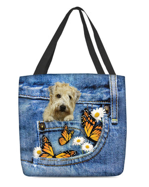 Soft-Coated-Wheaten-Terrier-Butterfly Daisies Fait-CLOTH TOTE BAG