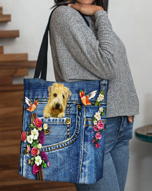 Soft Coated Wheaten Terrier-Cardinal & Cross Flower Cloth Tote Bag