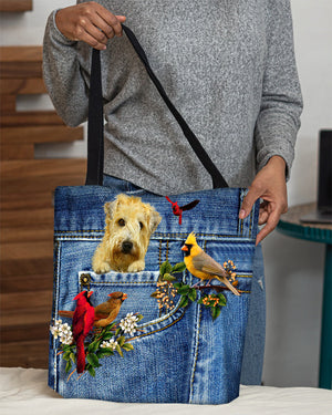 Soft Coated Wheaten Terrier-Cardinal & Dog Cloth Tote Bag