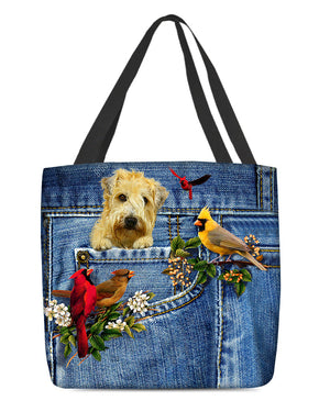 Soft Coated Wheaten Terrier-Cardinal & Dog Cloth Tote Bag