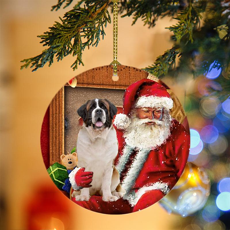 St Bernard With Santa Christmas Ornament