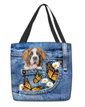 St-bernard-Butterfly Daisies Fait-CLOTH TOTE BAG