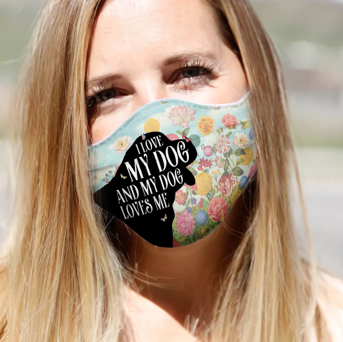 St. Bernard Silhouette I Love My Dog Floral EZ02 0206 Face Mask