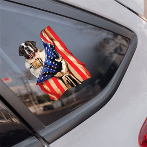 St Bernard-American Flag Front Car Sticker