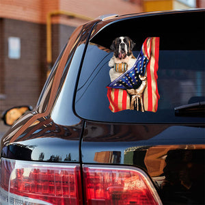 St Bernard-American Flag Front Car Sticker