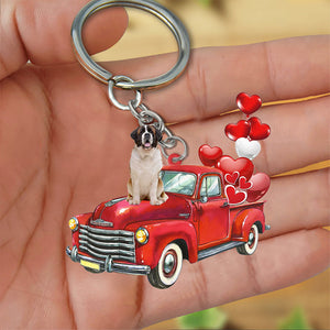 St Bernard-Red Sports Car flat Acrylic Keychain