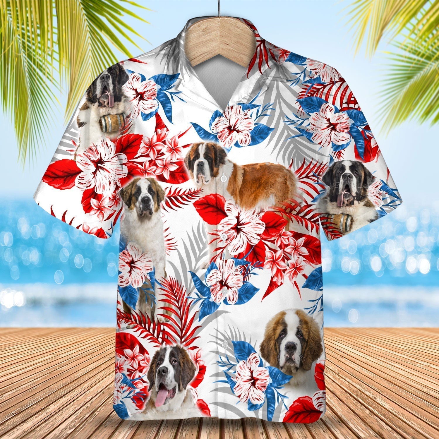 St Bernard American Flag Hawaiian Shirt