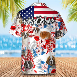 St Bernard American Flag Hawaiian Shirt