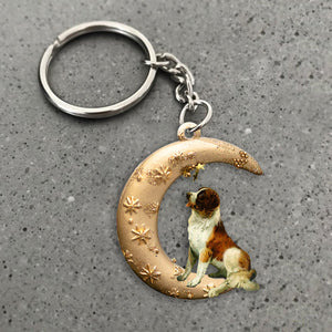 St Bernard-Dog & Moon Flat Acrylic Keychain