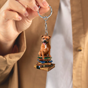 Staffie-Sit On The Book-Flat Acrylic Keychain