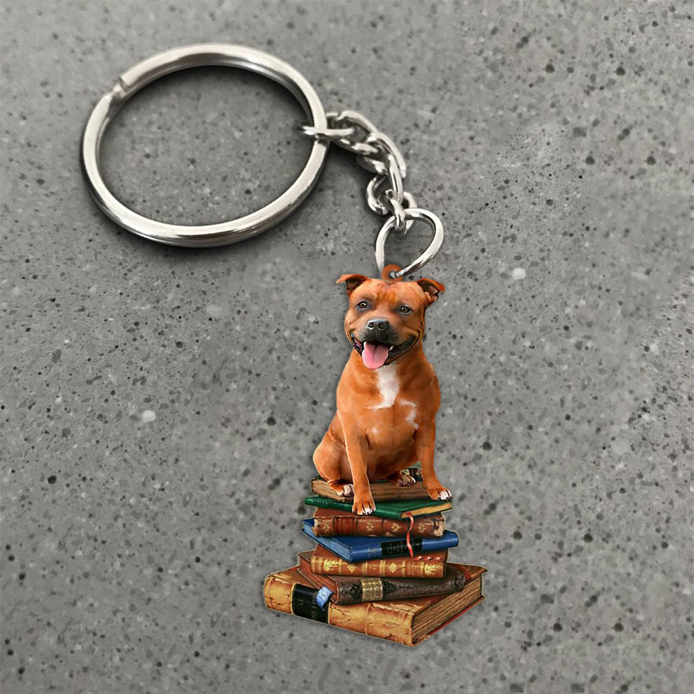 Staffie-Sit On The Book-Flat Acrylic Keychain