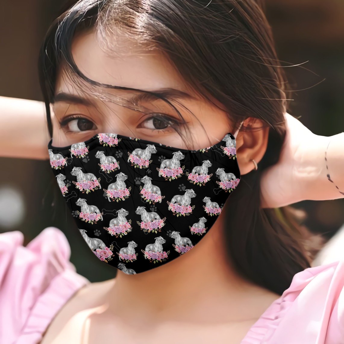 Premium Staffordshire Bull Terrier Pink Floral EZ09 0807 Face Mask