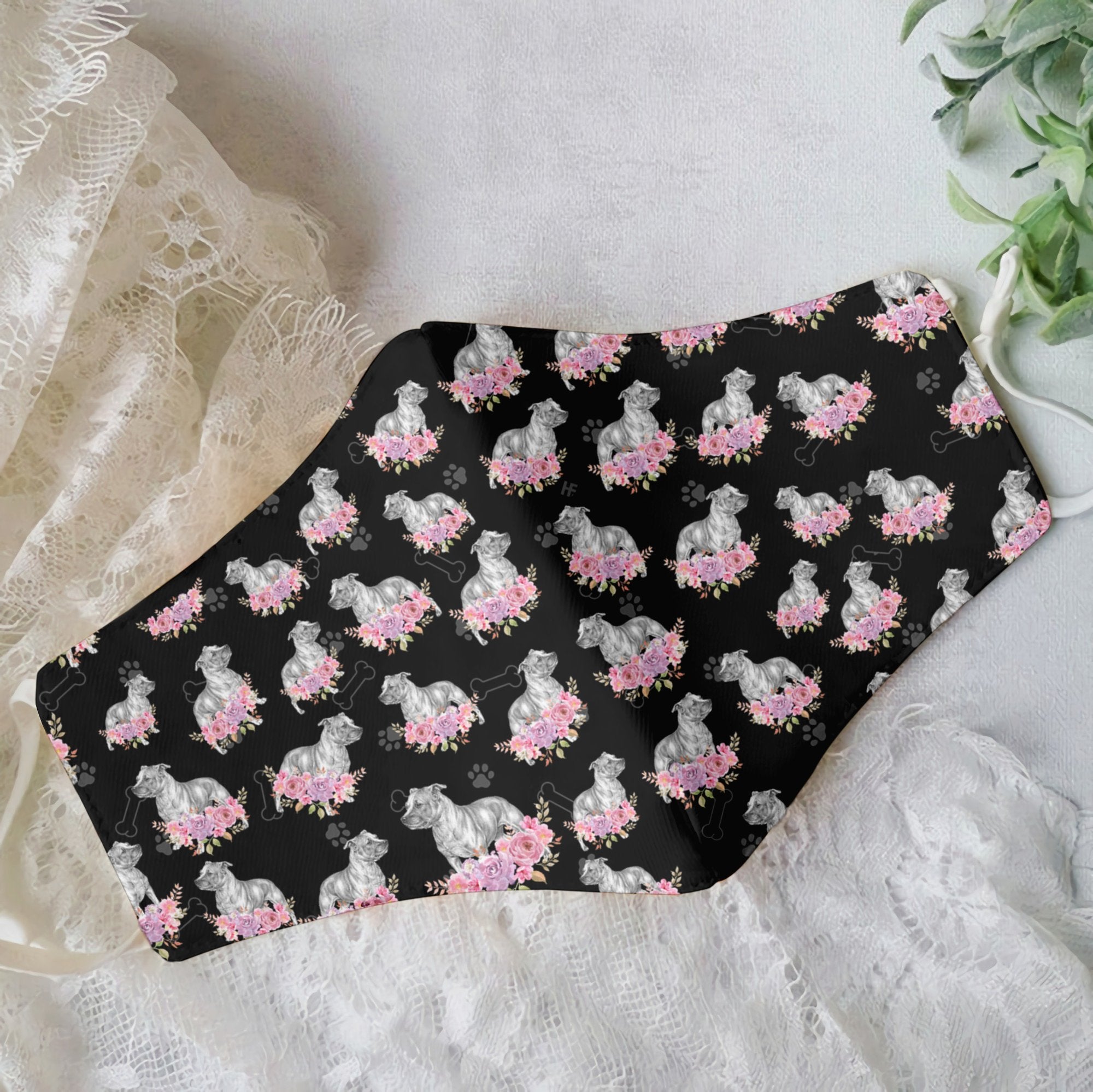 Premium Staffordshire Bull Terrier Pink Floral EZ09 0807 Face Mask