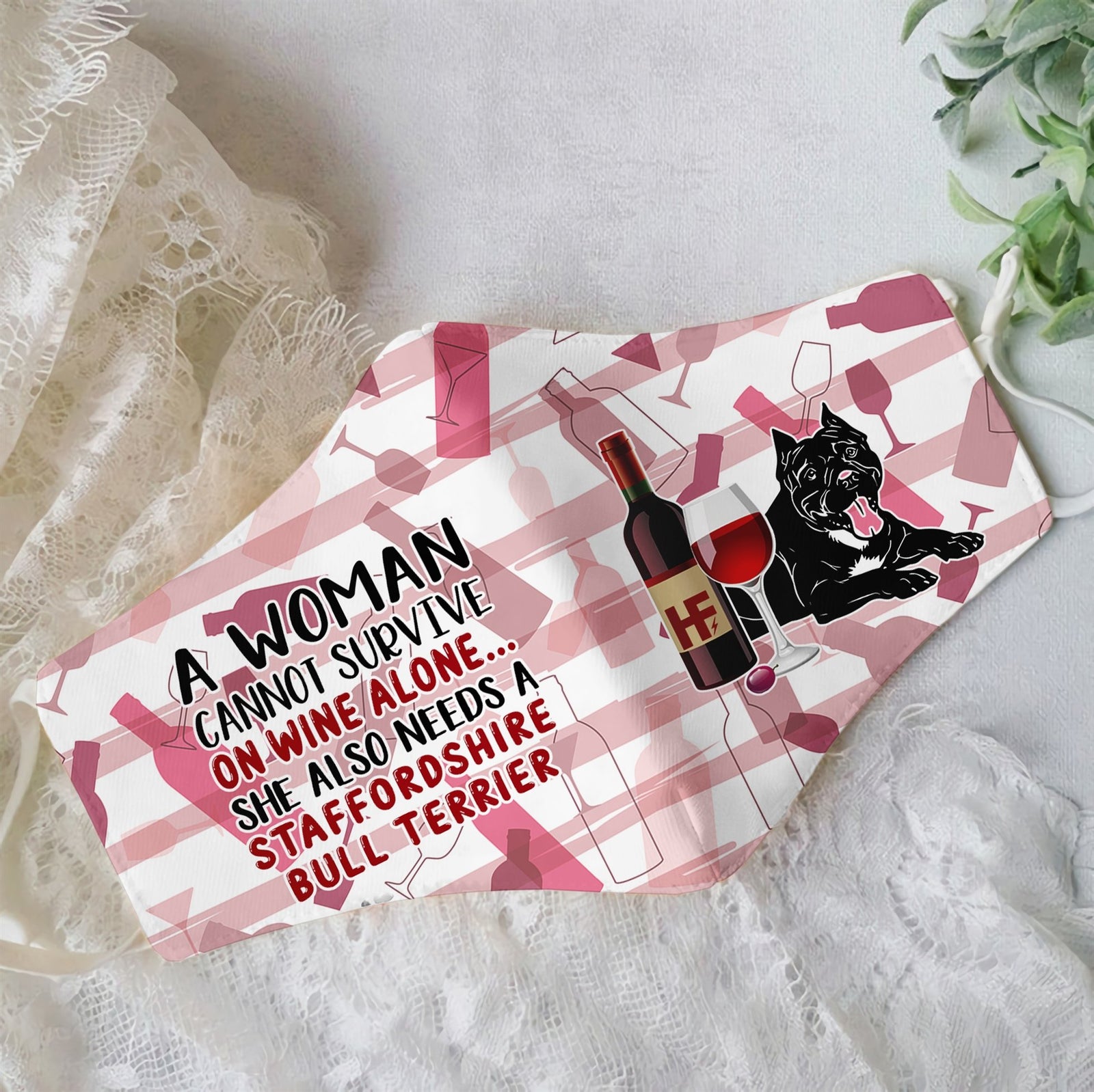 Premium A Women Loves Wine And Staffordshire Bulldog EZ09 3006 Face Mask