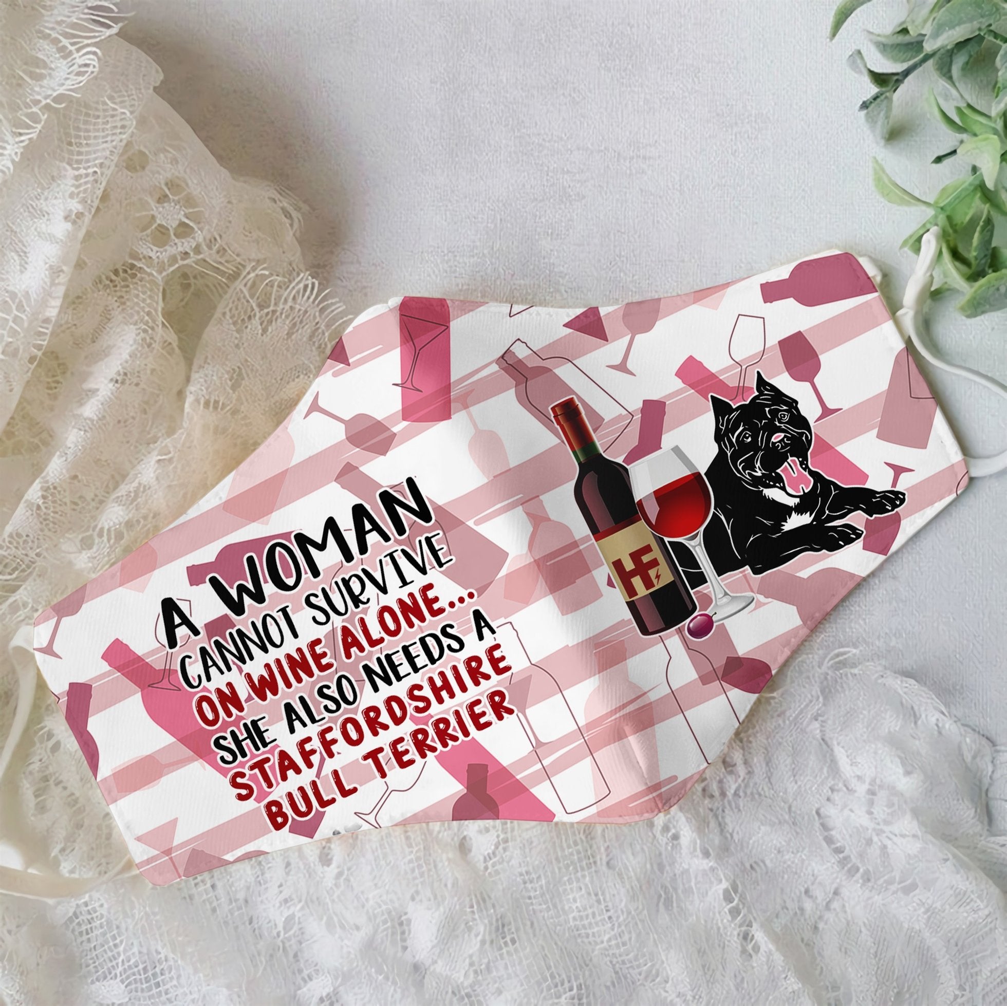 Premium A Women Loves Wine And Staffordshire Bulldog EZ09 3006 Face Mask