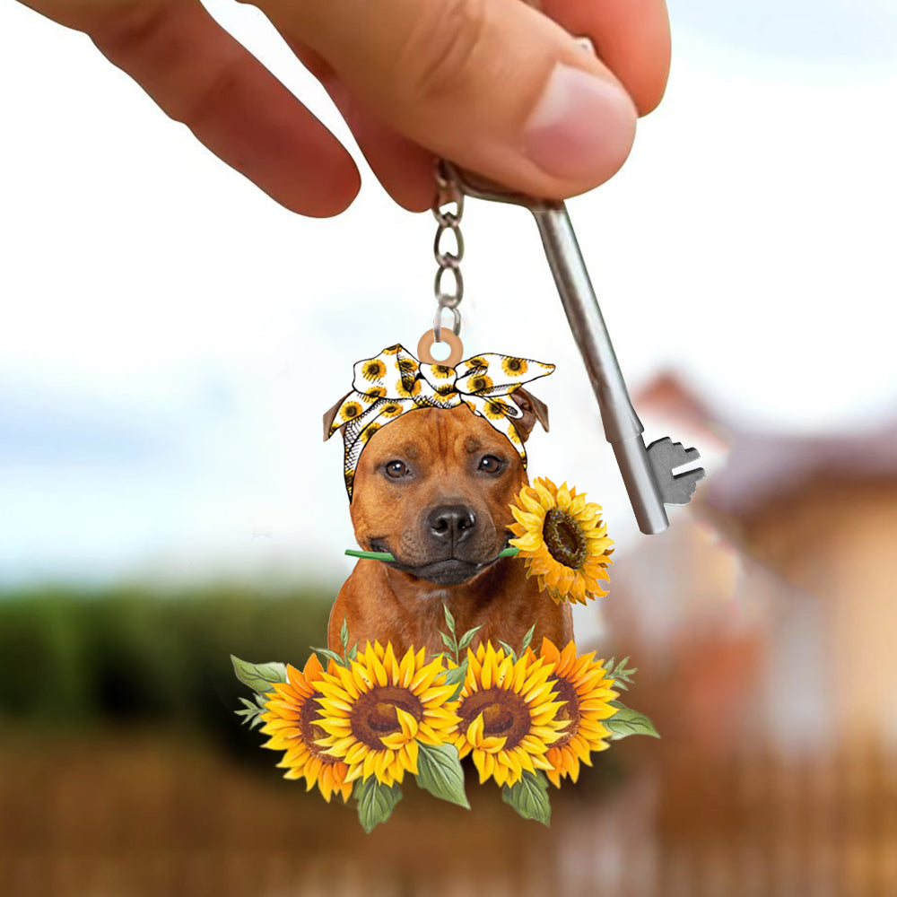 Staffordshire Bull Terrier-Dog Mom Keychain