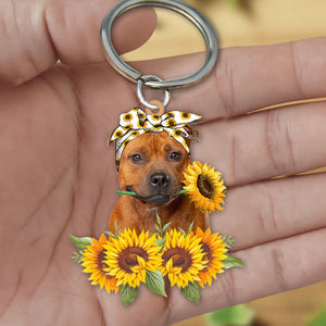 Staffordshire Bull Terrier-Dog Mom Keychain