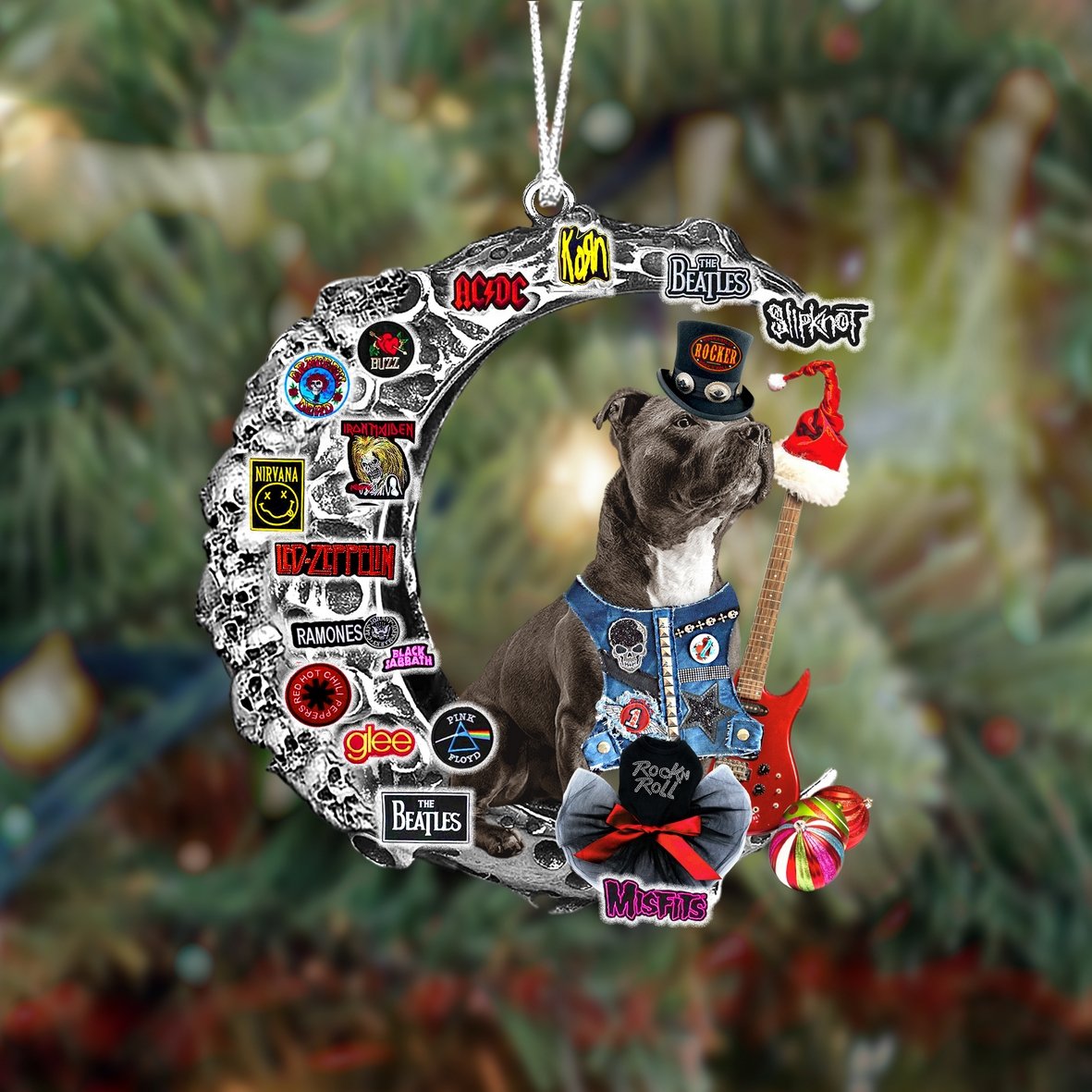 Staffordshire Bull Terrier-Metal Rock in Christmas Two Sided Ornament