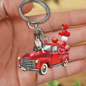 Staffordshire Bull Terrier-Red Sports Car flat Acrylic Keychain