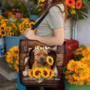 Staffordshire Bull Terrier-Sunflower&Dog Mom Cloth Tote Bag