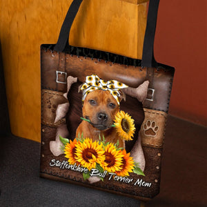 Staffordshire Bull Terrier-Sunflower&Dog Mom Cloth Tote Bag