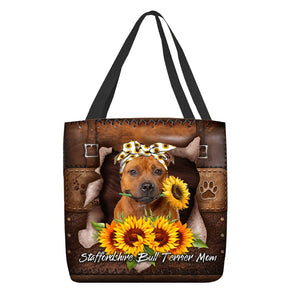 Staffordshire Bull Terrier-Sunflower&Dog Mom Cloth Tote Bag