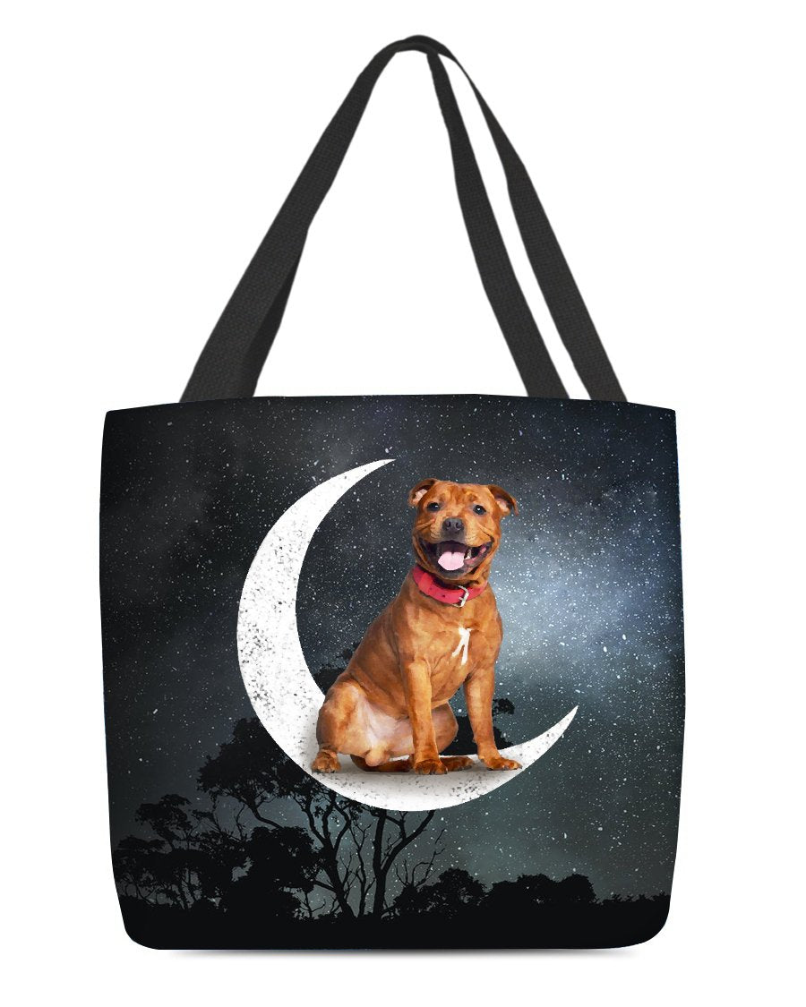 Staffordshire Bull Terrier 2-Sit On The Moon-Cloth Tote Bag