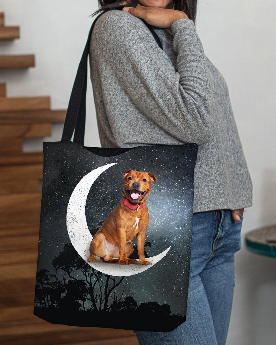 Staffordshire Bull Terrier 2-Sit On The Moon-Cloth Tote Bag