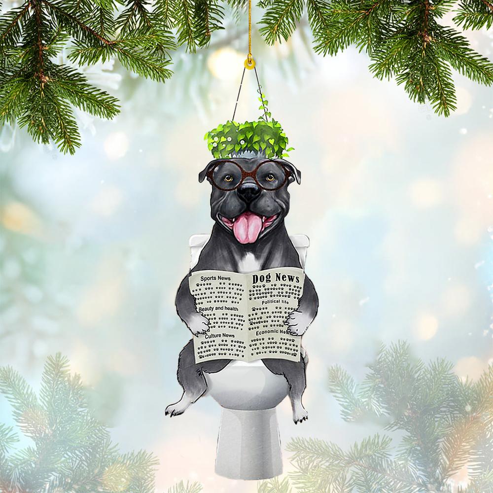 Staffordshire Bull Terrier Sitting On A Toilet-Two Sides Ornament