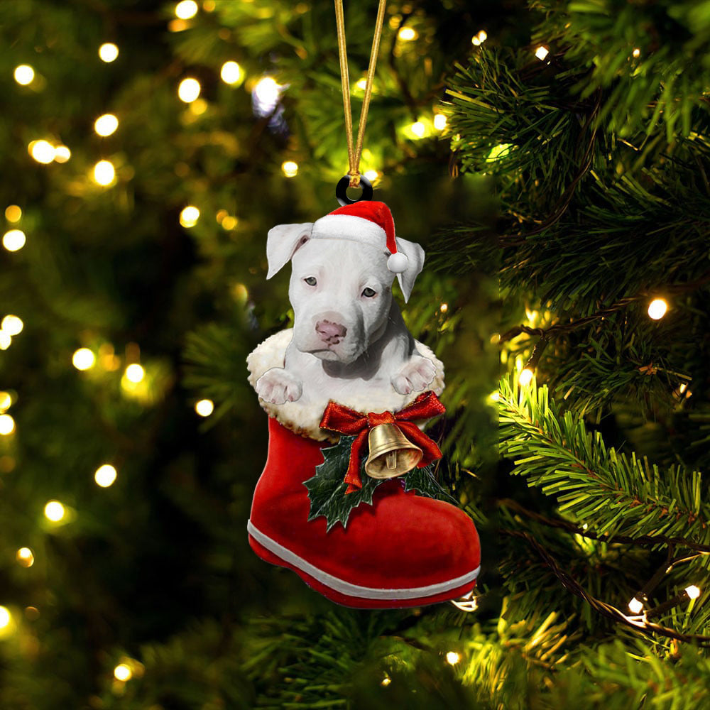 Staffordshire Bull Terrier White-1-In Santa Boot Christmas-Two Sided Ornament