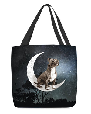 Staffordshire Bull Terrier (2)-Sit On The Moon-Cloth Tote Bag