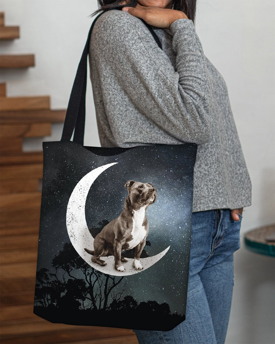 Staffordshire Bull Terrier (2)-Sit On The Moon-Cloth Tote Bag