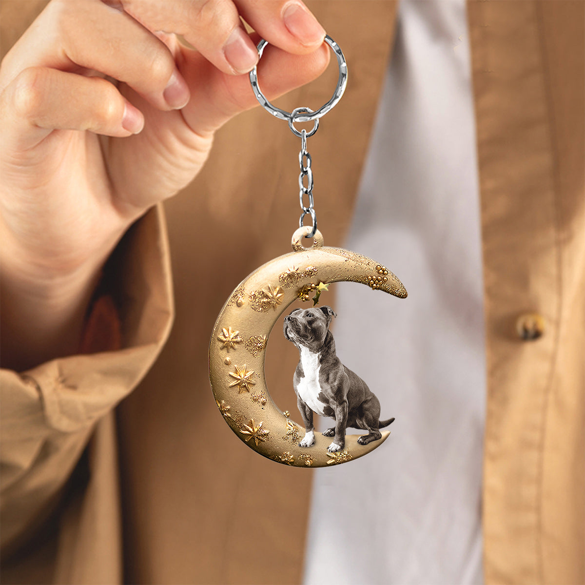 Staffordshire Bull Terrier (2) -Dog & Moon Flat Acrylic Keychain